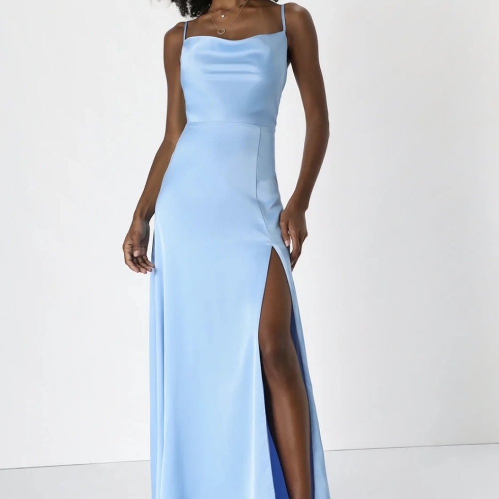 Lulu's Light Blue Maxi Dress with Slit